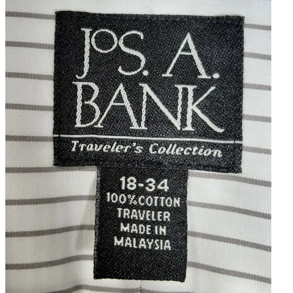 Jos. A. Bank Traveler White Button-Front Striped Button-Up Shirt Men Size 18